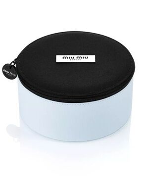 Authentic Miu Miu Round Hard Vanity Cosmetic Case in pale Blue with black lid